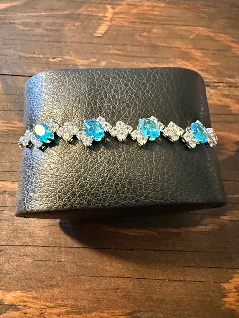 Silver Blue Crystal Sparkling Tennis Bracelet - Women Jewelry